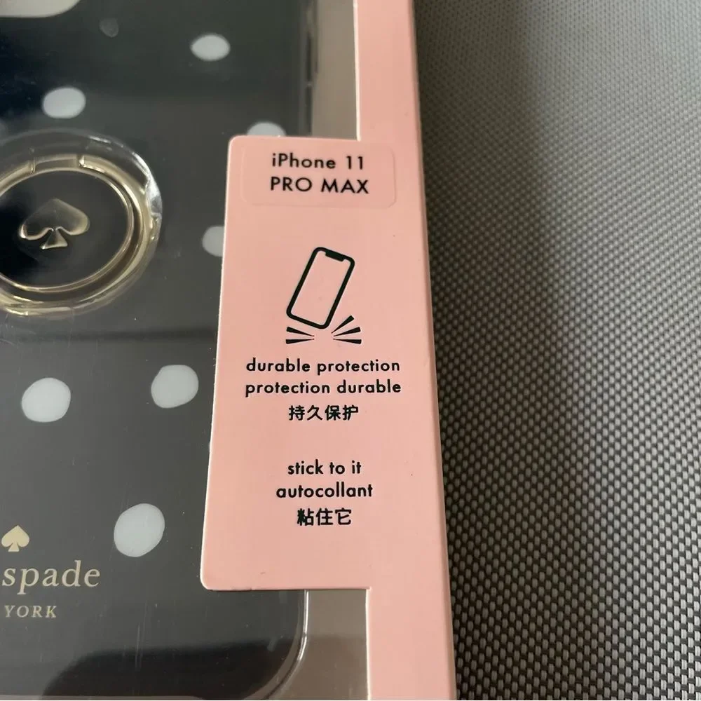 Kate Spade iPhone 11 Pro Max Ring Stand And Camold Case Polka Dot Black Gold NEW